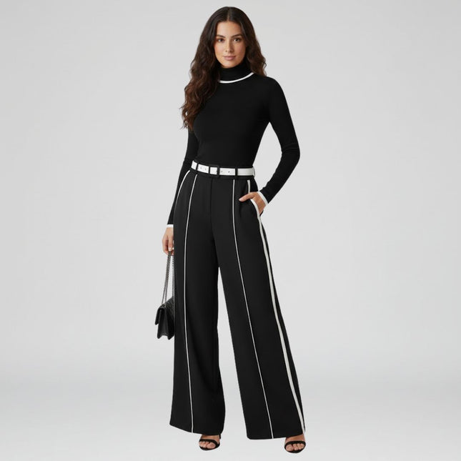 Clara Moretti | Conjunto de dos piezas con cuello alto y pantalón ancho