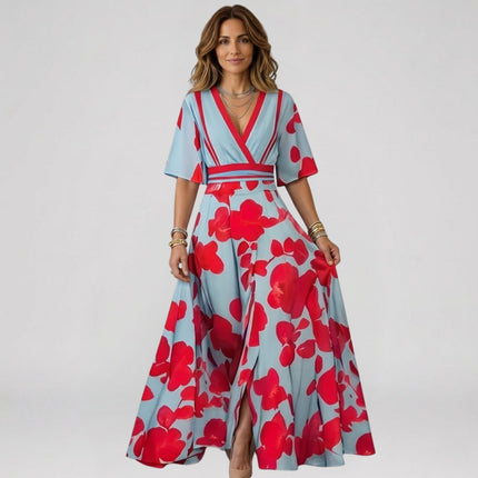 Clara Moretti | Vestido Maxi Floral Elegante con Escote en V