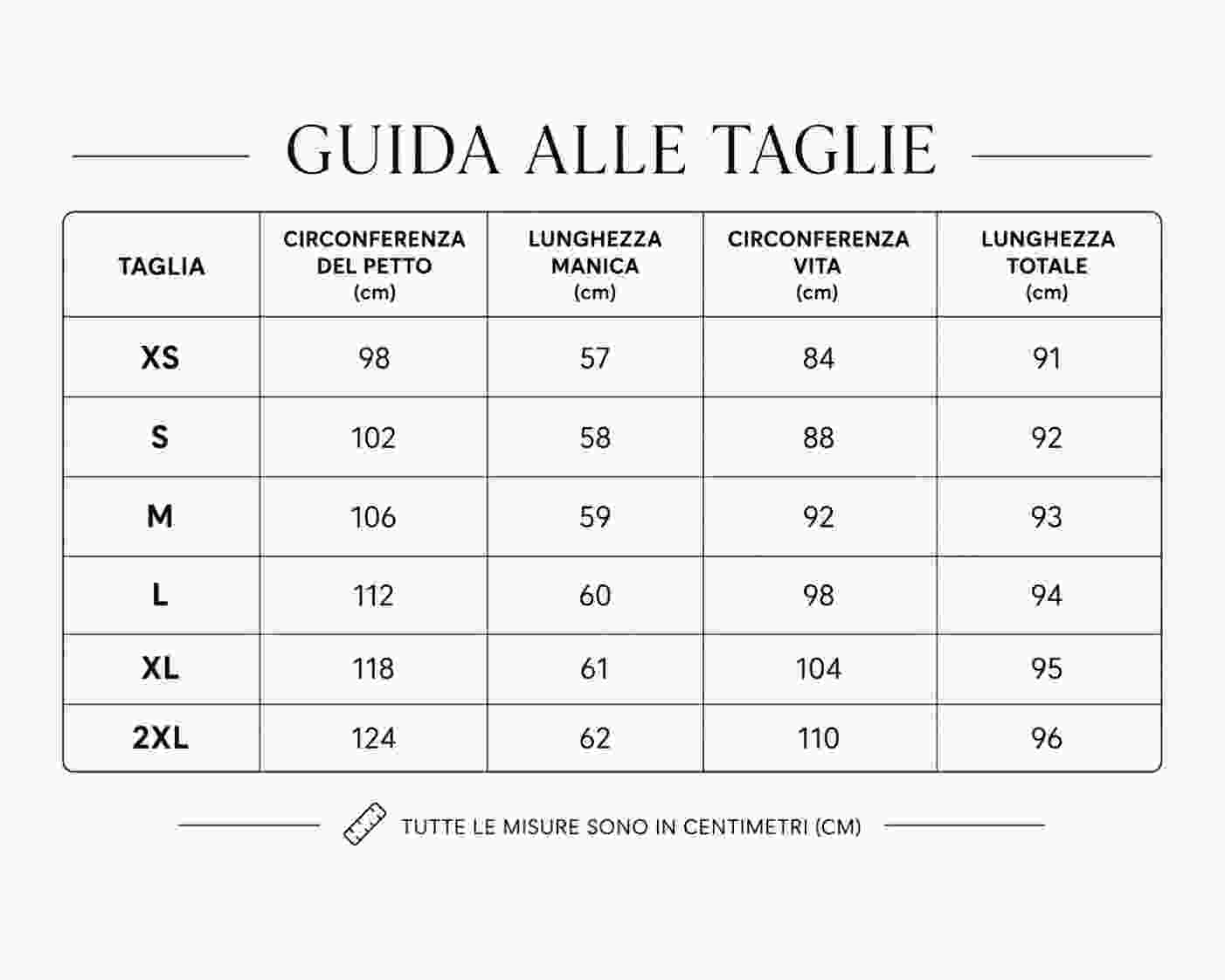 Tabella delle taglie