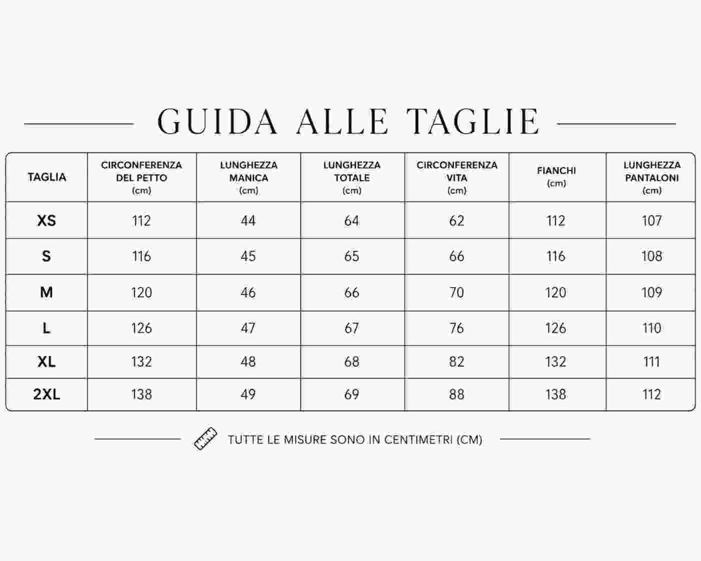 Tabella delle taglie