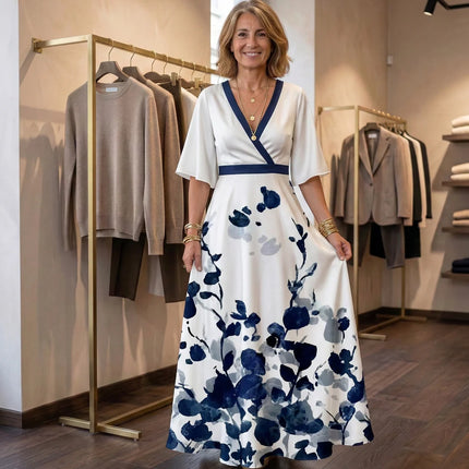 Clara Moretti | Vestido Maxi Floral Elegante con Escote en V