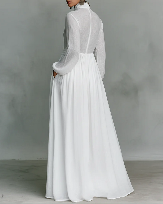 Elisa™ | Vestido maxi minimalista de algodón y lino con cuello alto